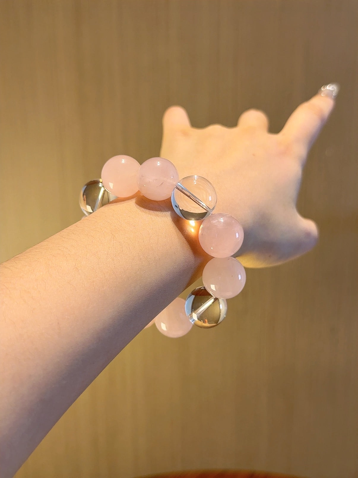 Natural Rose Quartz Crystal Bracelet — Rose Quartz, Clear Quartz | Handmade Crystal Jewelry