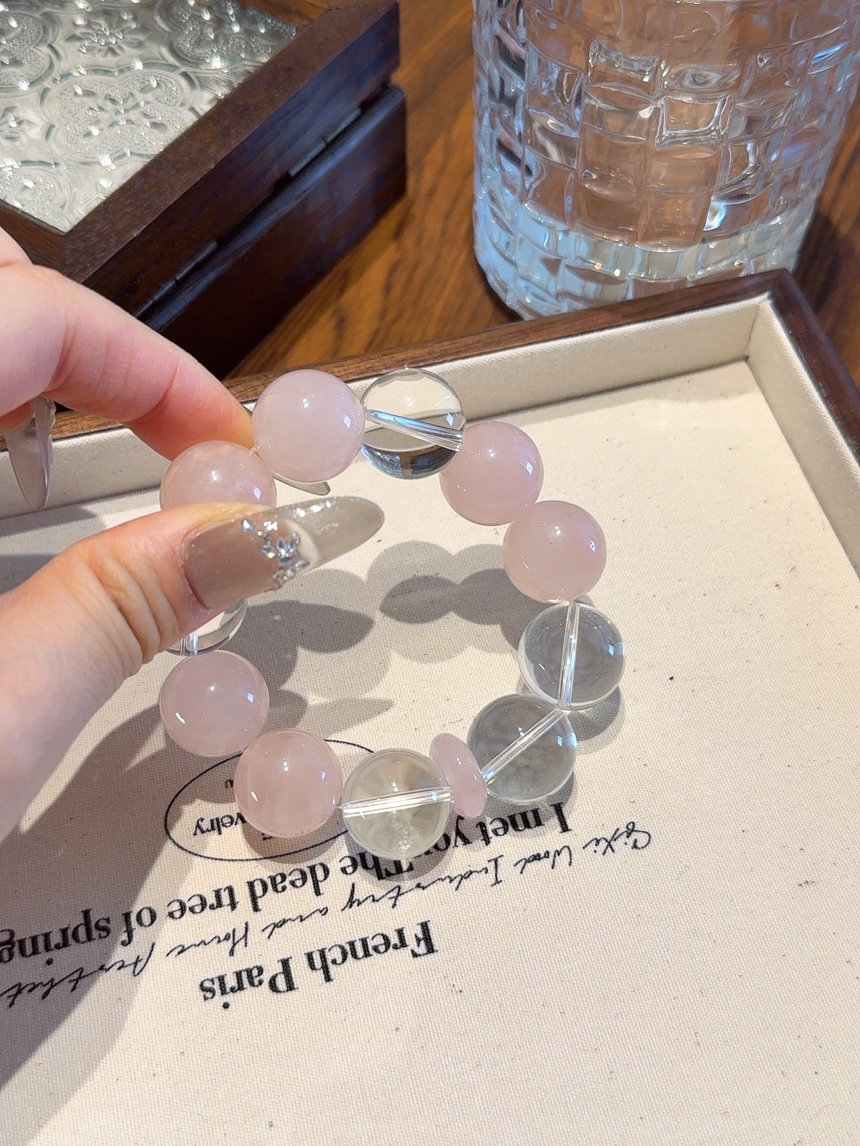 Natural Rose Quartz Crystal Bracelet — Rose Quartz, Clear Quartz | Handmade Crystal Jewelry