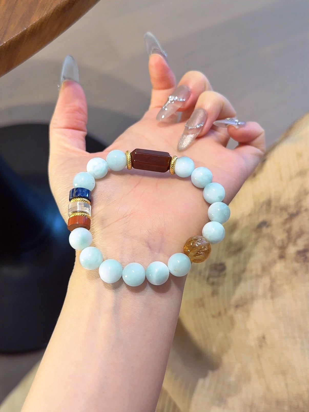 Natural Natural Stone Crystal Bracelet — Natural Stone, Lapis Lazuli, Clear Quartz, Green Jade | Handmade Crystal Jewelry