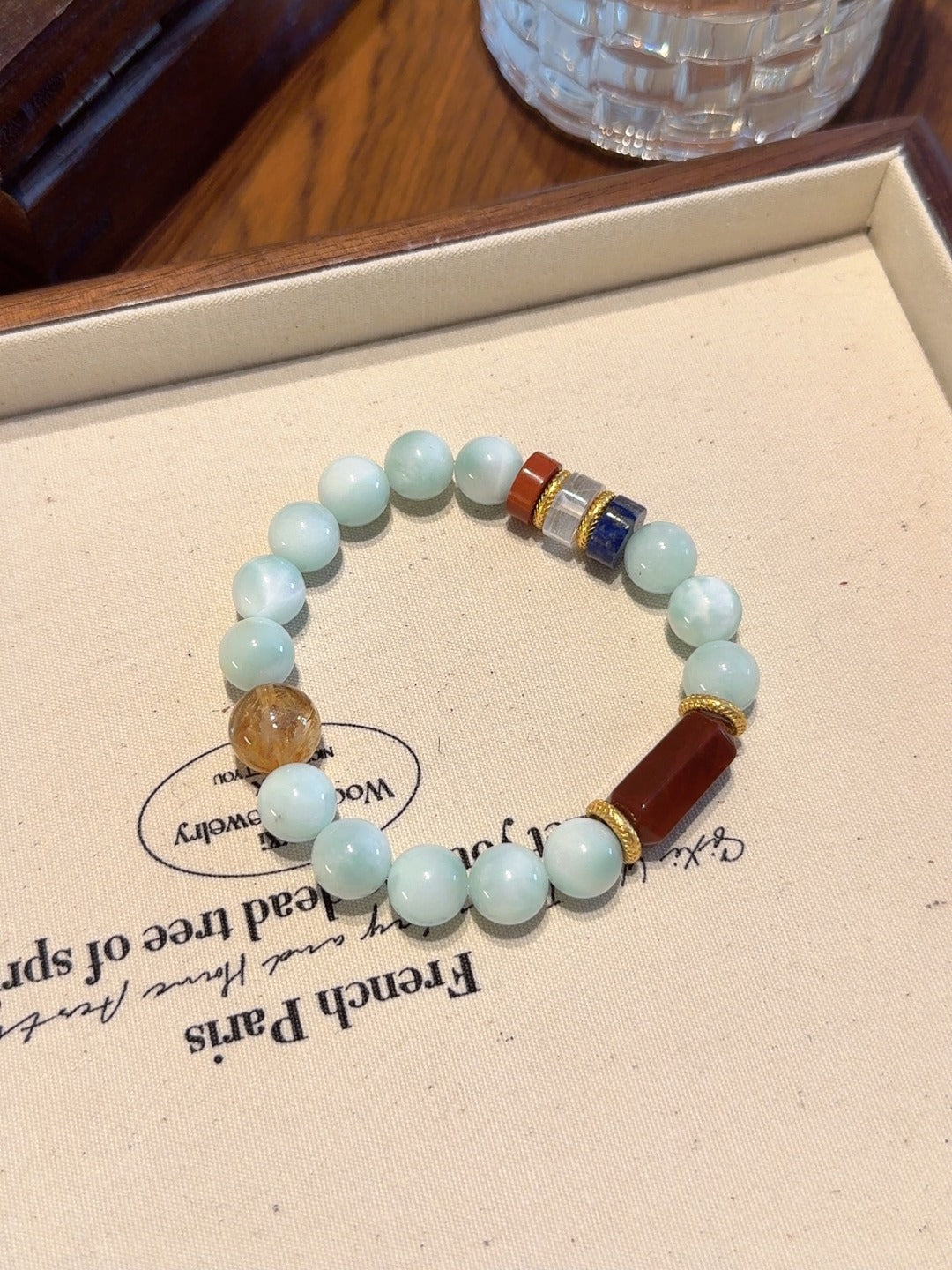 Natural Natural Stone Crystal Bracelet — Natural Stone, Lapis Lazuli, Clear Quartz, Green Jade | Handmade Crystal Jewelry