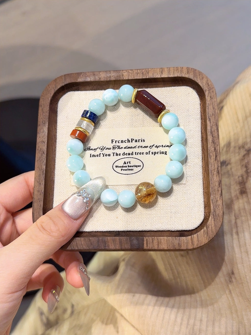 Natural Natural Stone Crystal Bracelet — Natural Stone, Lapis Lazuli, Clear Quartz, Green Jade | Handmade Crystal Jewelry