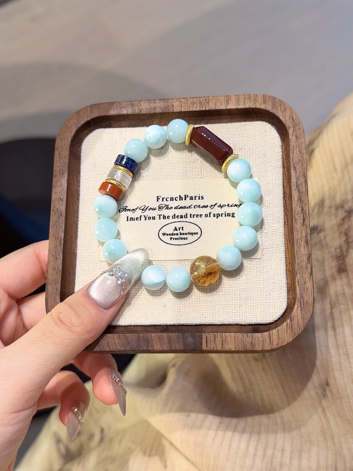 Natural Natural Stone Crystal Bracelet — Natural Stone, Lapis Lazuli, Clear Quartz, Green Jade | Handmade Crystal Jewelry