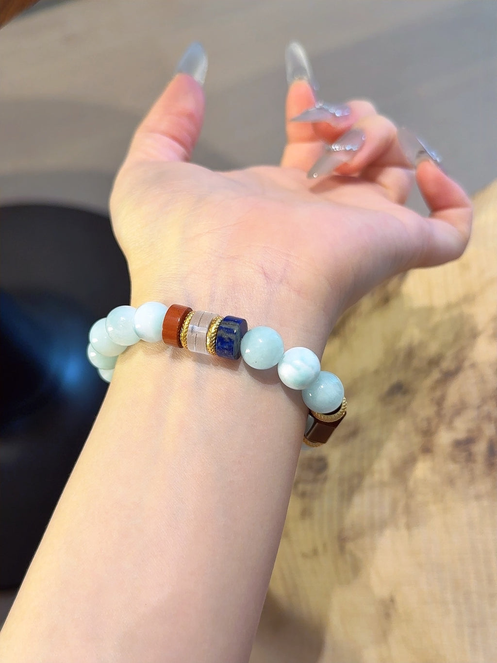 Natural Natural Stone Crystal Bracelet — Natural Stone, Lapis Lazuli, Clear Quartz, Green Jade | Handmade Crystal Jewelry