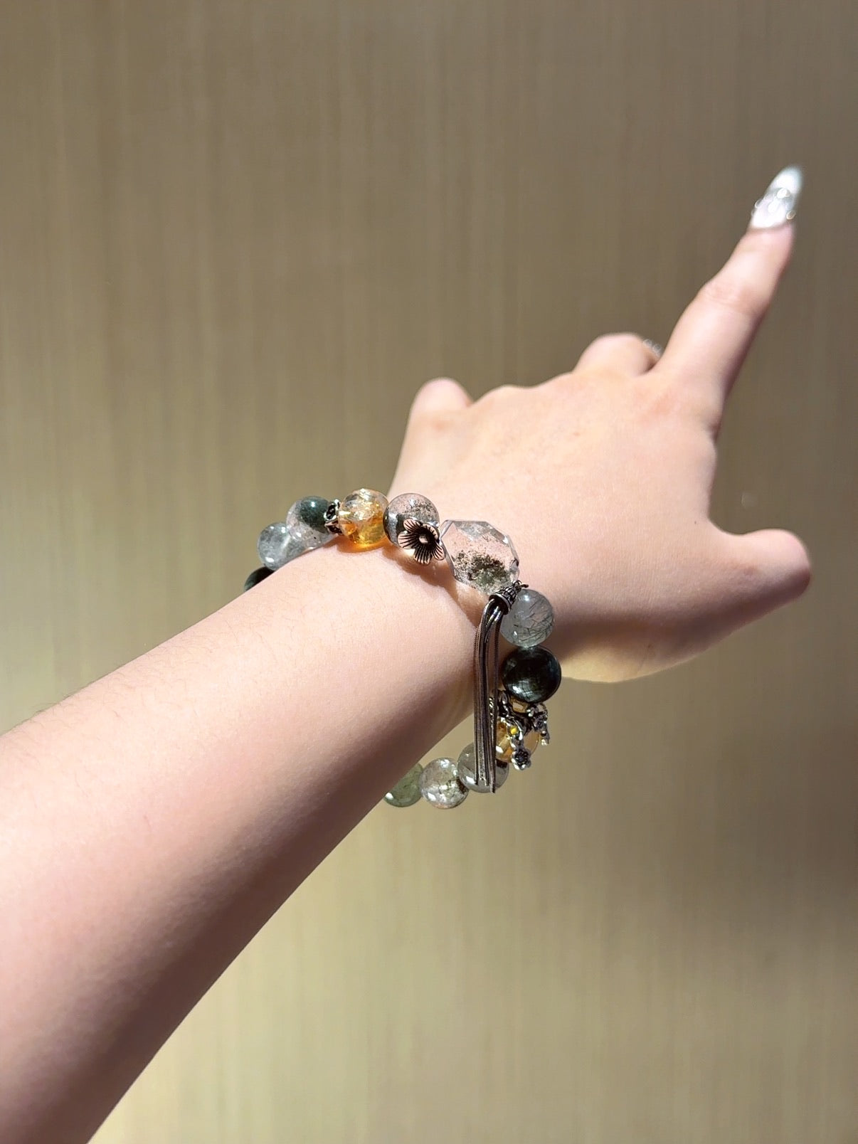 Natural Green Phantom Quartz Crystal Bracelet — Green Phantom Quartz, Green Rutilated Quartz, Citrine | Handmade Crystal Jewelry