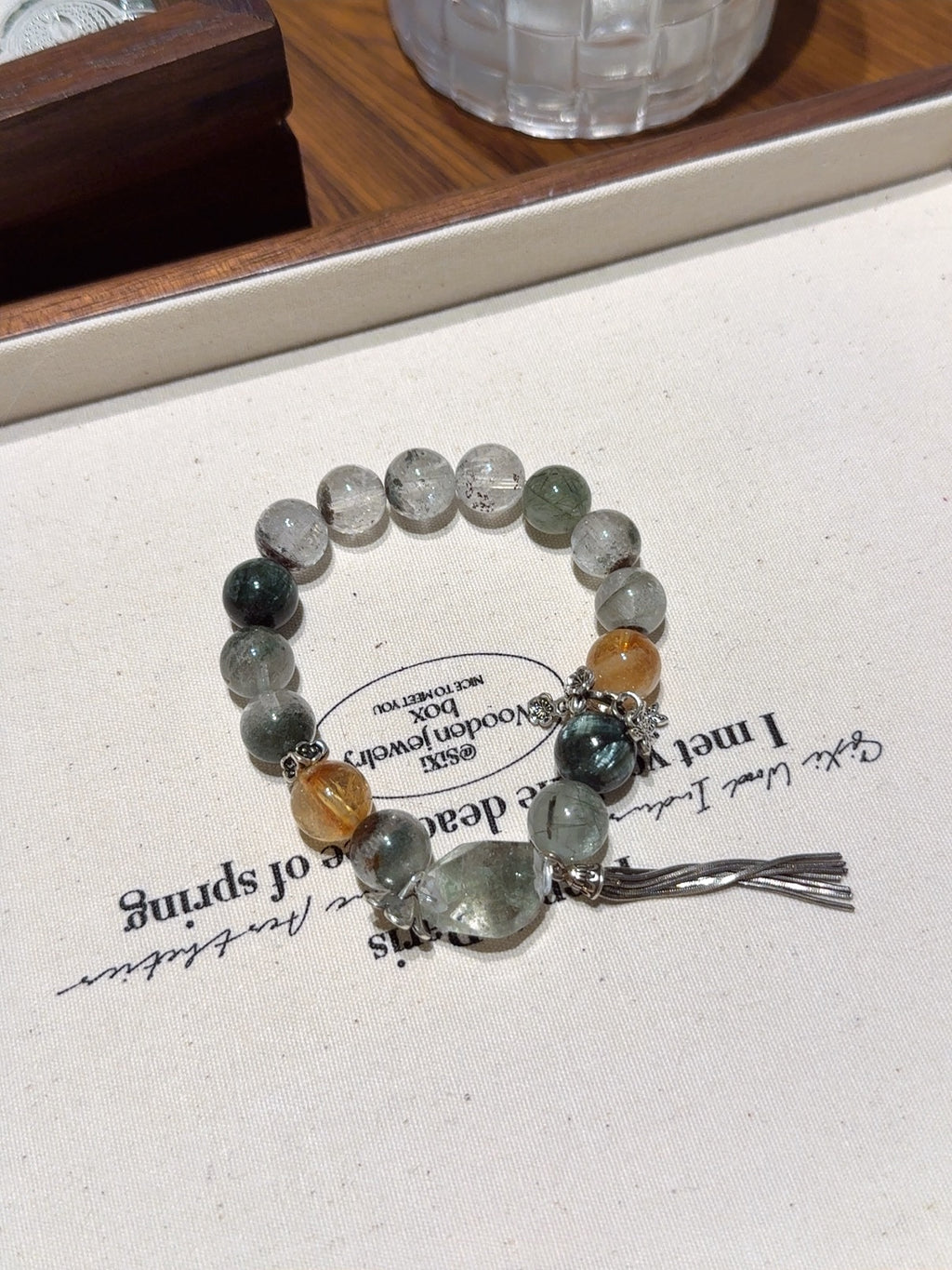 Natural Green Phantom Quartz Crystal Bracelet — Green Phantom Quartz, Green Rutilated Quartz, Citrine | Handmade Crystal Jewelry