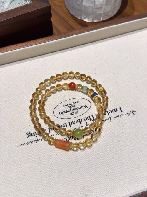 Natural Citrine Crystal Bracelet — Citrine, Red Agate, Xiuyan Jade | Handmade Crystal Jewelry