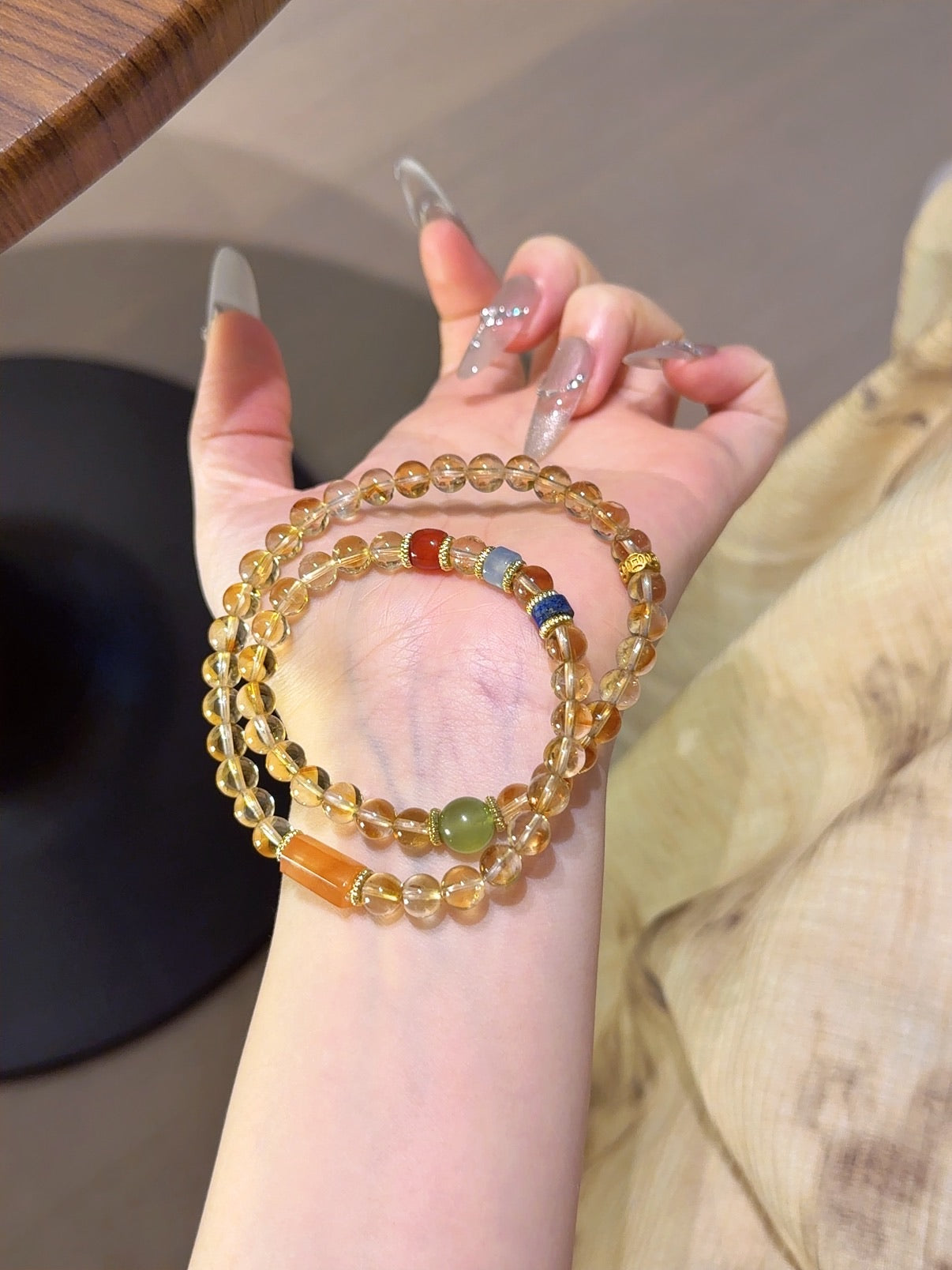 Natural Citrine Crystal Bracelet — Citrine, Red Agate, Xiuyan Jade | Handmade Crystal Jewelry