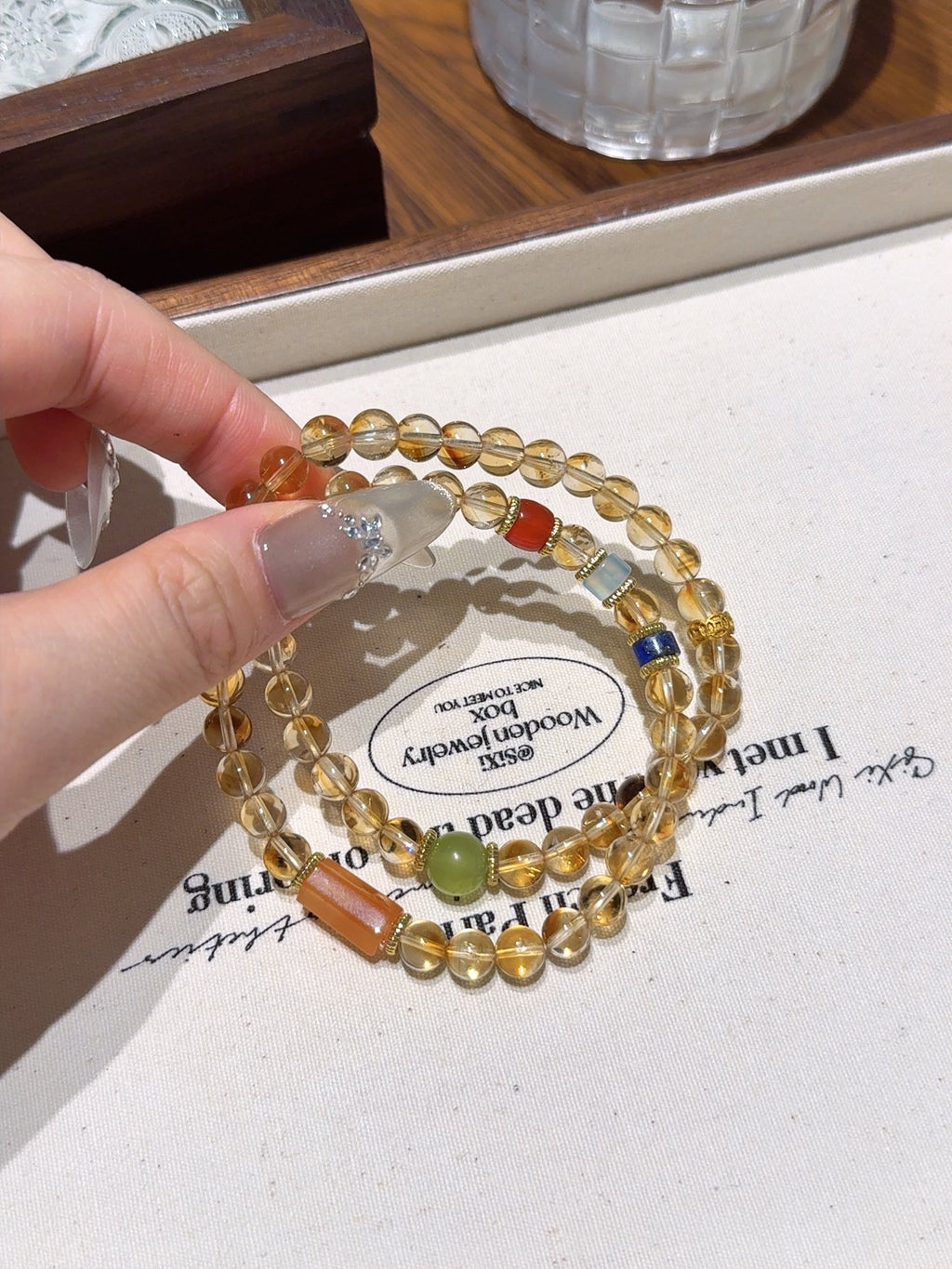 Natural Citrine Crystal Bracelet — Citrine, Red Agate, Xiuyan Jade | Handmade Crystal Jewelry