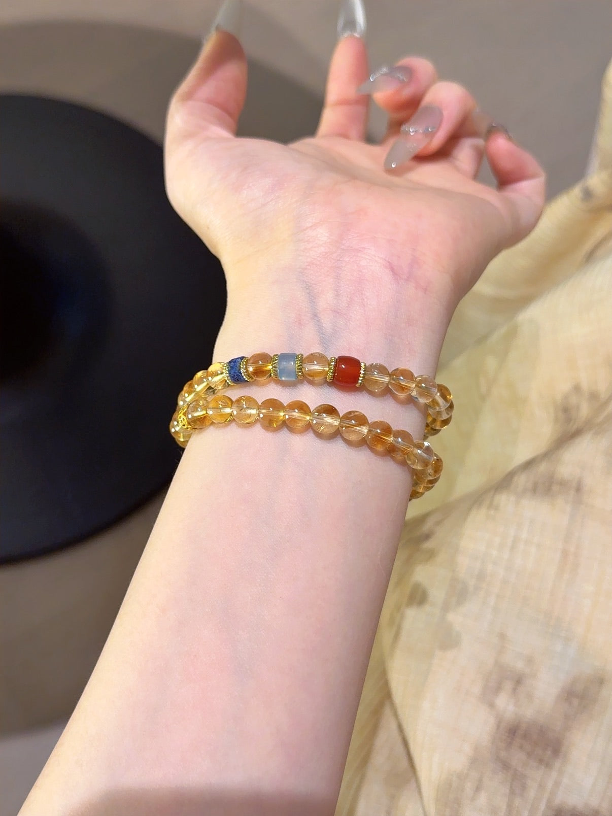 Natural Citrine Crystal Bracelet — Citrine, Red Agate, Xiuyan Jade | Handmade Crystal Jewelry