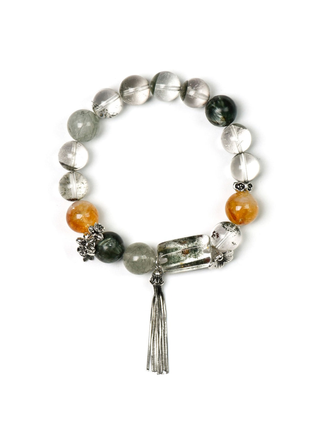Natural Green Phantom Quartz Crystal Bracelet — Green Phantom Quartz, Green Rutilated Quartz, Citrine | Handmade Crystal Jewelry