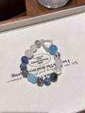 Natural White Phantom Quartz Crystal Bracelet — White Phantom Quartz, Aquamarine, Moonstone, Hawk's Eye | Handmade Crystal Jewelry