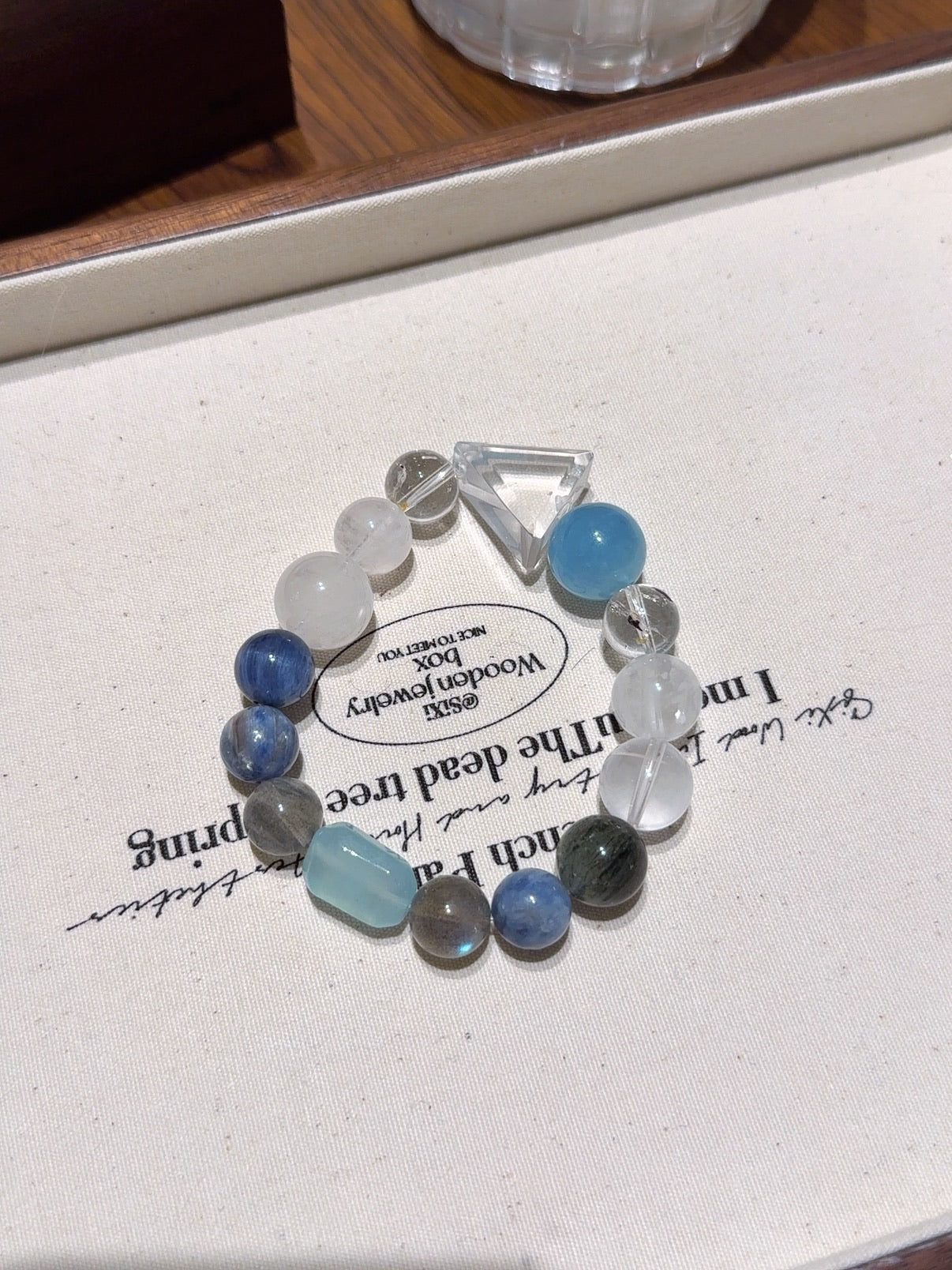 Natural White Phantom Quartz Crystal Bracelet — White Phantom Quartz, Aquamarine, Moonstone, Hawk's Eye | Handmade Crystal Jewelry