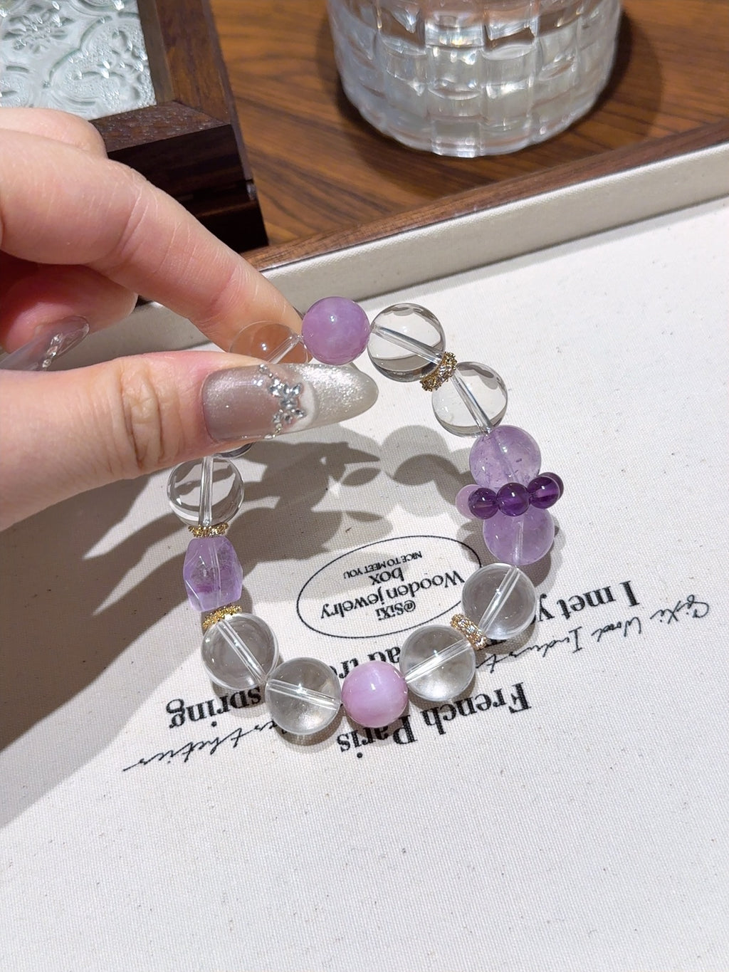 Natural Clear Quartz Crystal Bracelet — Clear Quartz, Amethyst, Kunzite | Handmade Crystal Jewelry