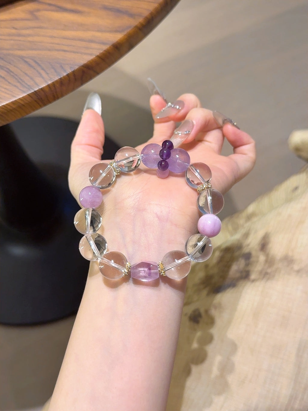 Natural Clear Quartz Crystal Bracelet — Clear Quartz, Amethyst, Kunzite | Handmade Crystal Jewelry