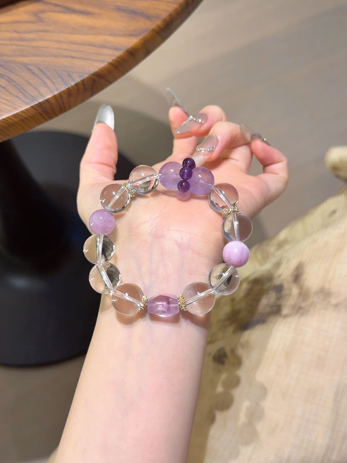 Natural Clear Quartz Crystal Bracelet — Clear Quartz, Amethyst, Kunzite | Handmade Crystal Jewelry