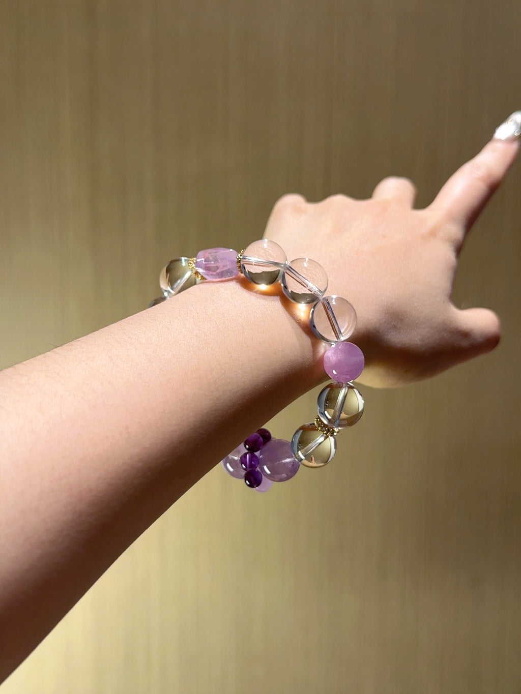 Natural Clear Quartz Crystal Bracelet — Clear Quartz, Amethyst, Kunzite | Handmade Crystal Jewelry