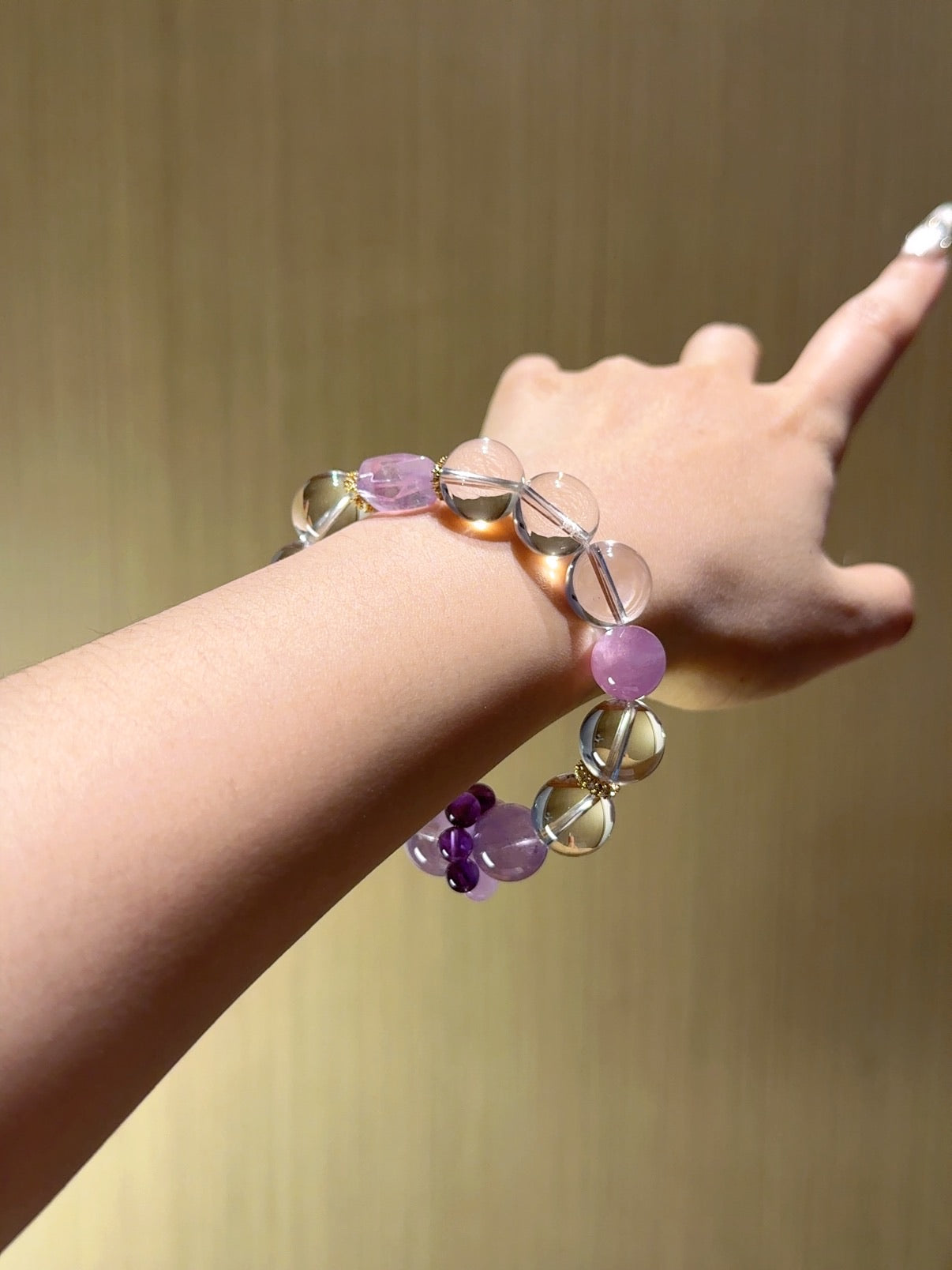 Natural Clear Quartz Crystal Bracelet — Clear Quartz, Amethyst, Kunzite | Handmade Crystal Jewelry