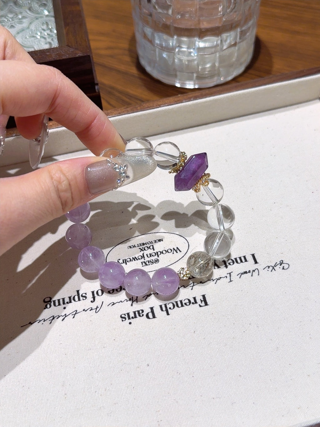 Natural Amethyst Crystal Bracelet — Amethyst, Clear Quartz, Black Obsidian | Handmade Crystal Jewelry