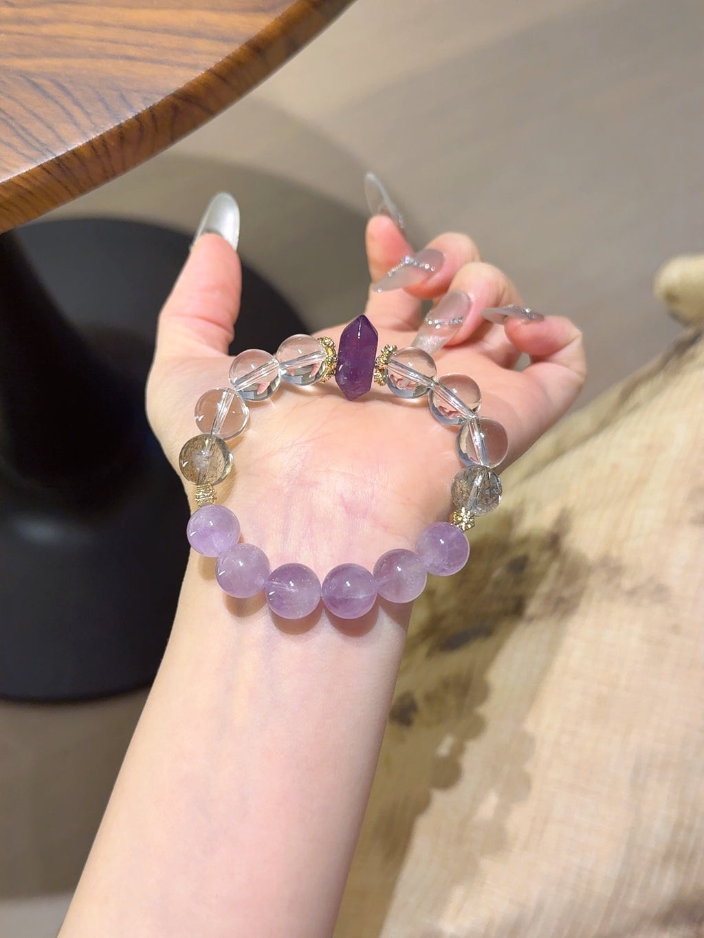 Natural Amethyst Crystal Bracelet — Amethyst, Clear Quartz, Black Obsidian | Handmade Crystal Jewelry