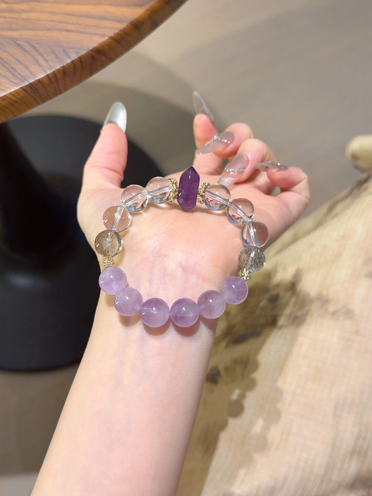 Natural Amethyst Crystal Bracelet — Amethyst, Clear Quartz, Black Obsidian | Handmade Crystal Jewelry