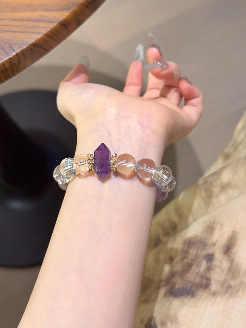 Natural Amethyst Crystal Bracelet — Amethyst, Clear Quartz, Black Obsidian | Handmade Crystal Jewelry