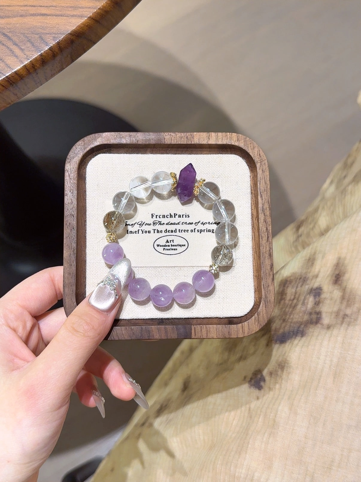 Natural Amethyst Crystal Bracelet — Amethyst, Clear Quartz, Black Obsidian | Handmade Crystal Jewelry