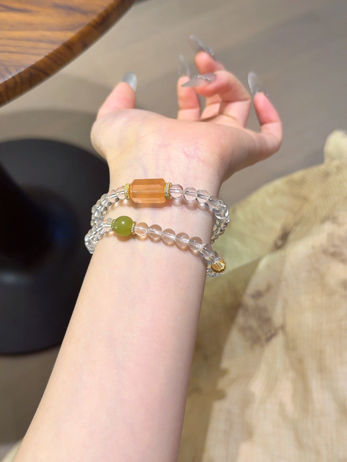 Natural Red Agate Crystal Bracelet — Red Agate, Clear Quartz, Aquamarine | Handmade Crystal Jewelry