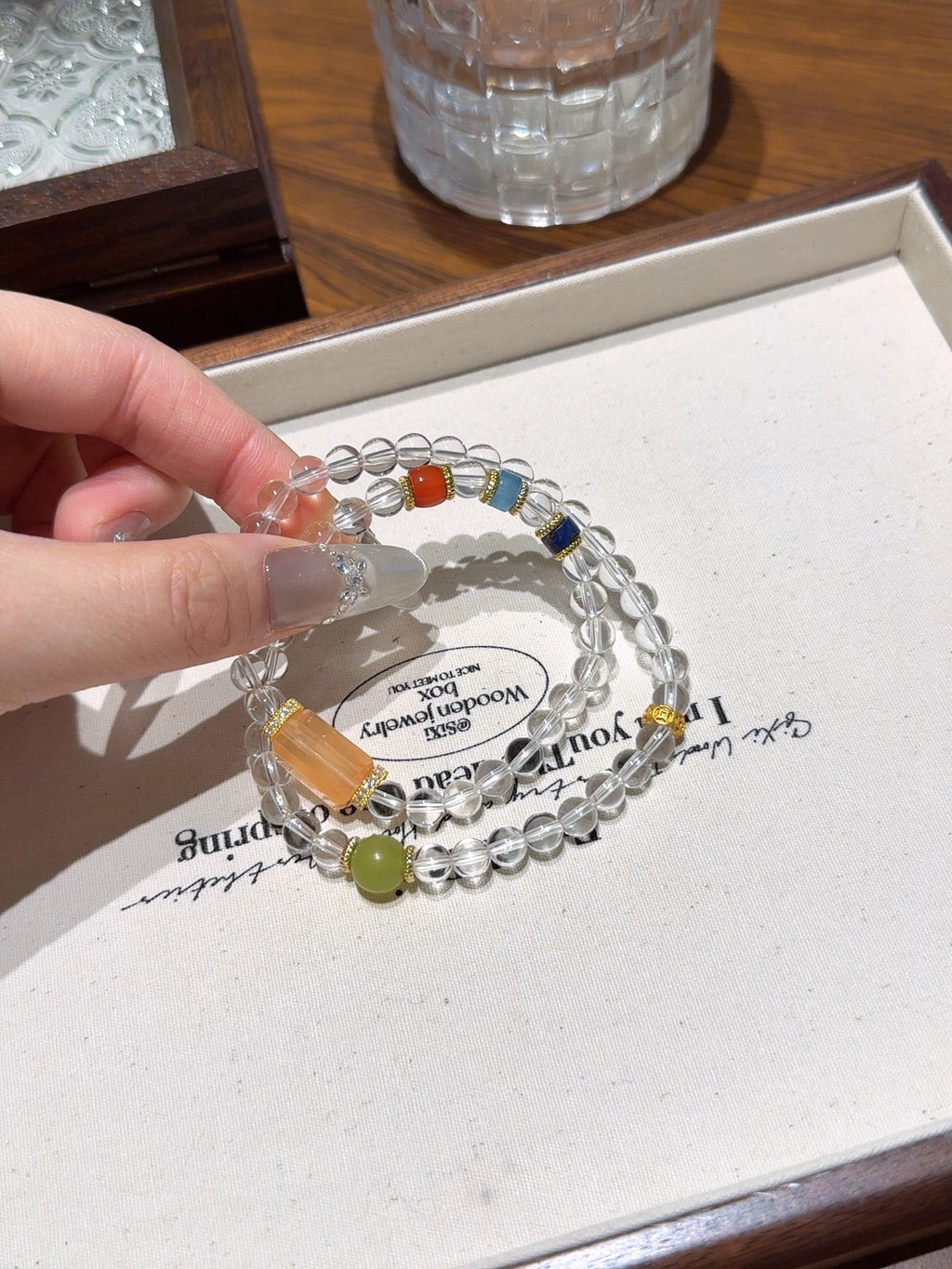 Natural Red Agate Crystal Bracelet — Red Agate, Clear Quartz, Aquamarine | Handmade Crystal Jewelry