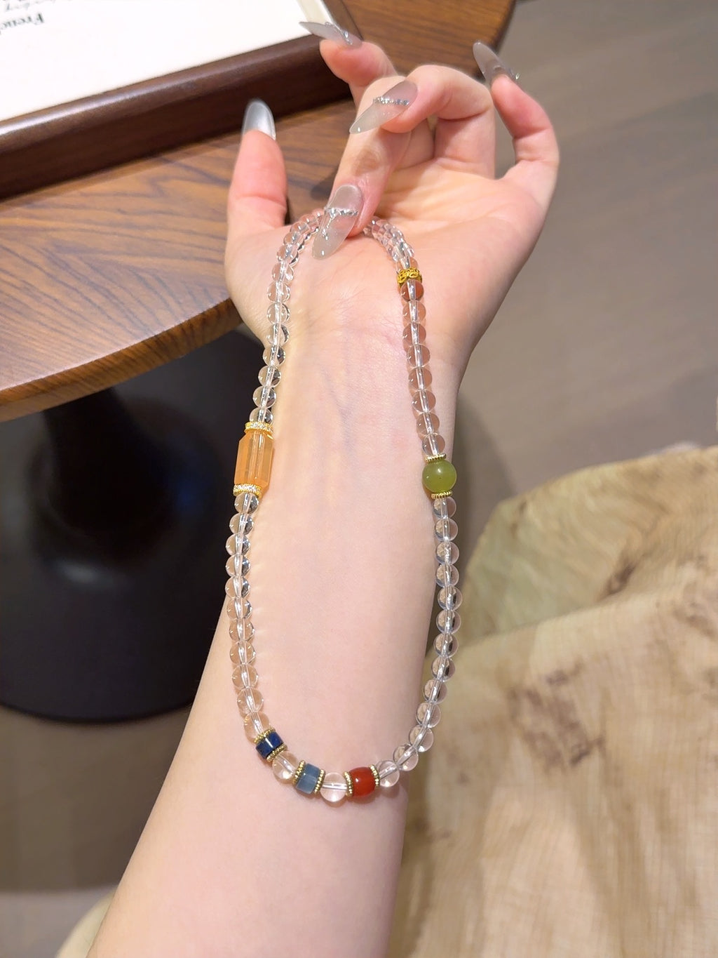 Natural Red Agate Crystal Bracelet — Red Agate, Clear Quartz, Aquamarine | Handmade Crystal Jewelry