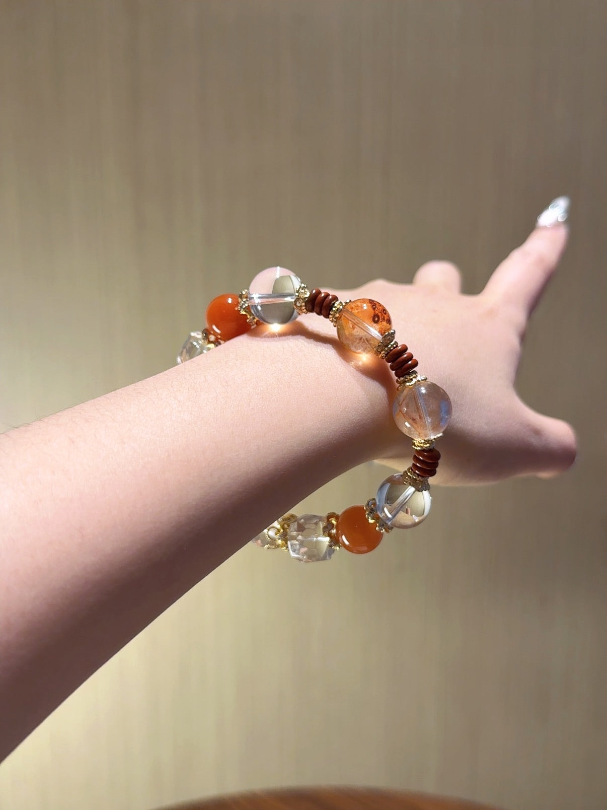 Natural Aura Quartz Crystal Bracelet — Aura Quartz, Red Agate, Clear Quartz | Handmade Crystal Jewelry
