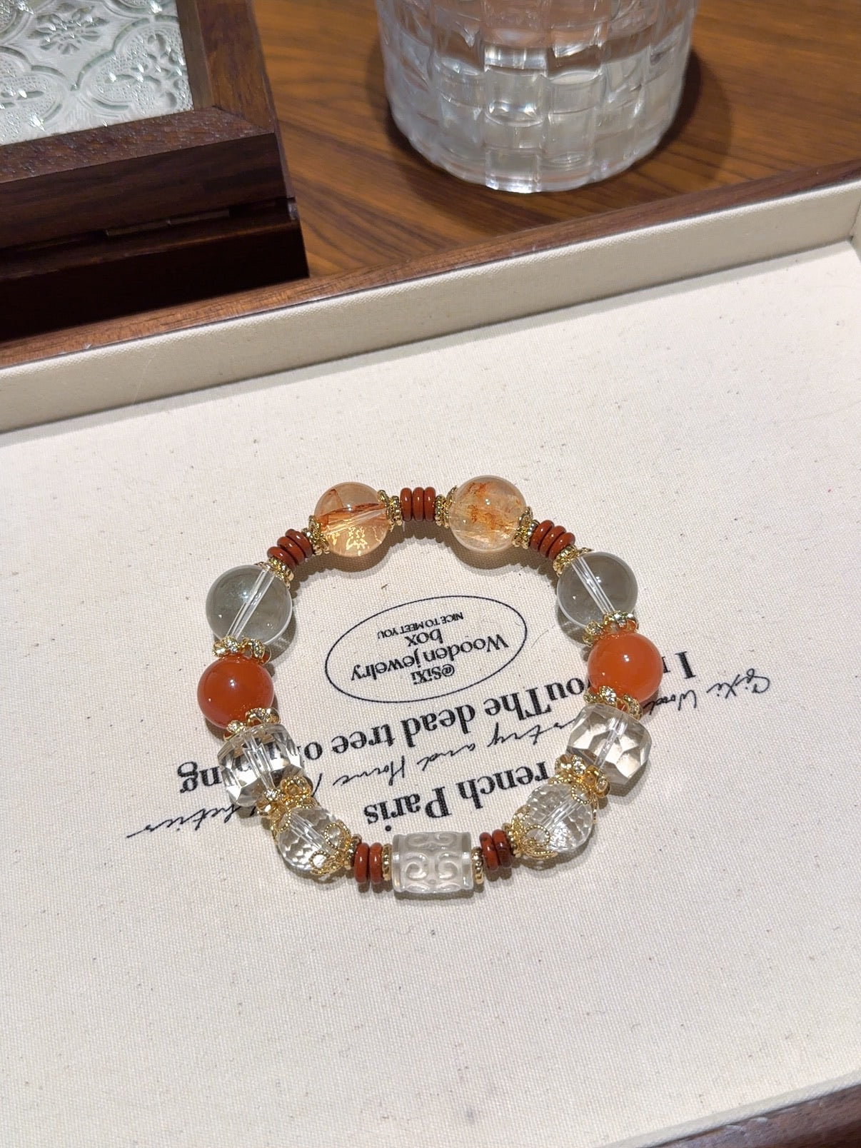 Natural Aura Quartz Crystal Bracelet — Aura Quartz, Red Agate, Clear Quartz | Handmade Crystal Jewelry