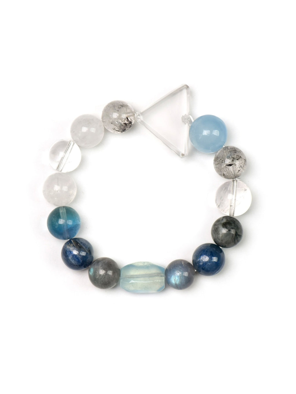 Natural White Phantom Quartz Crystal Bracelet — White Phantom Quartz, Aquamarine, Moonstone, Hawk's Eye | Handmade Crystal Jewelry