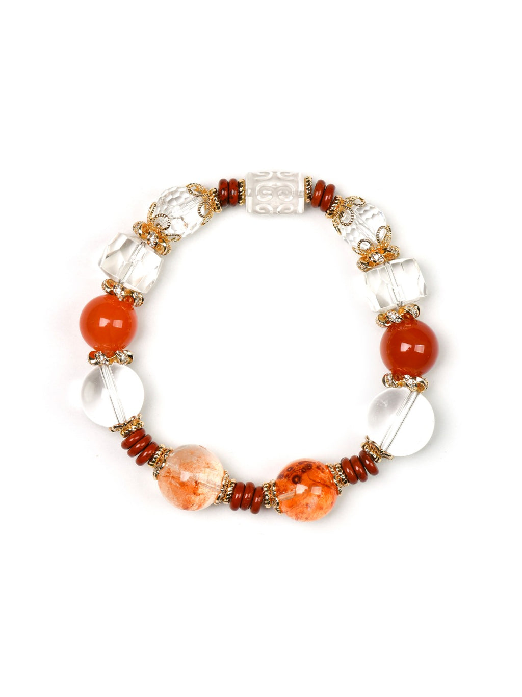 Natural Aura Quartz Crystal Bracelet — Aura Quartz, Red Agate, Clear Quartz | Handmade Crystal Jewelry