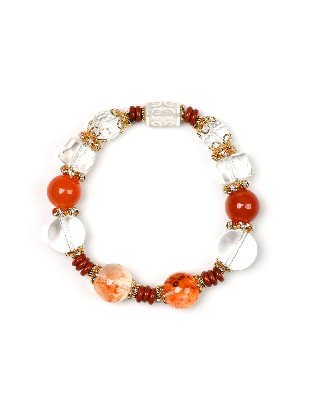 Natural Aura Quartz Crystal Bracelet — Aura Quartz, Red Agate, Clear Quartz | Handmade Crystal Jewelry