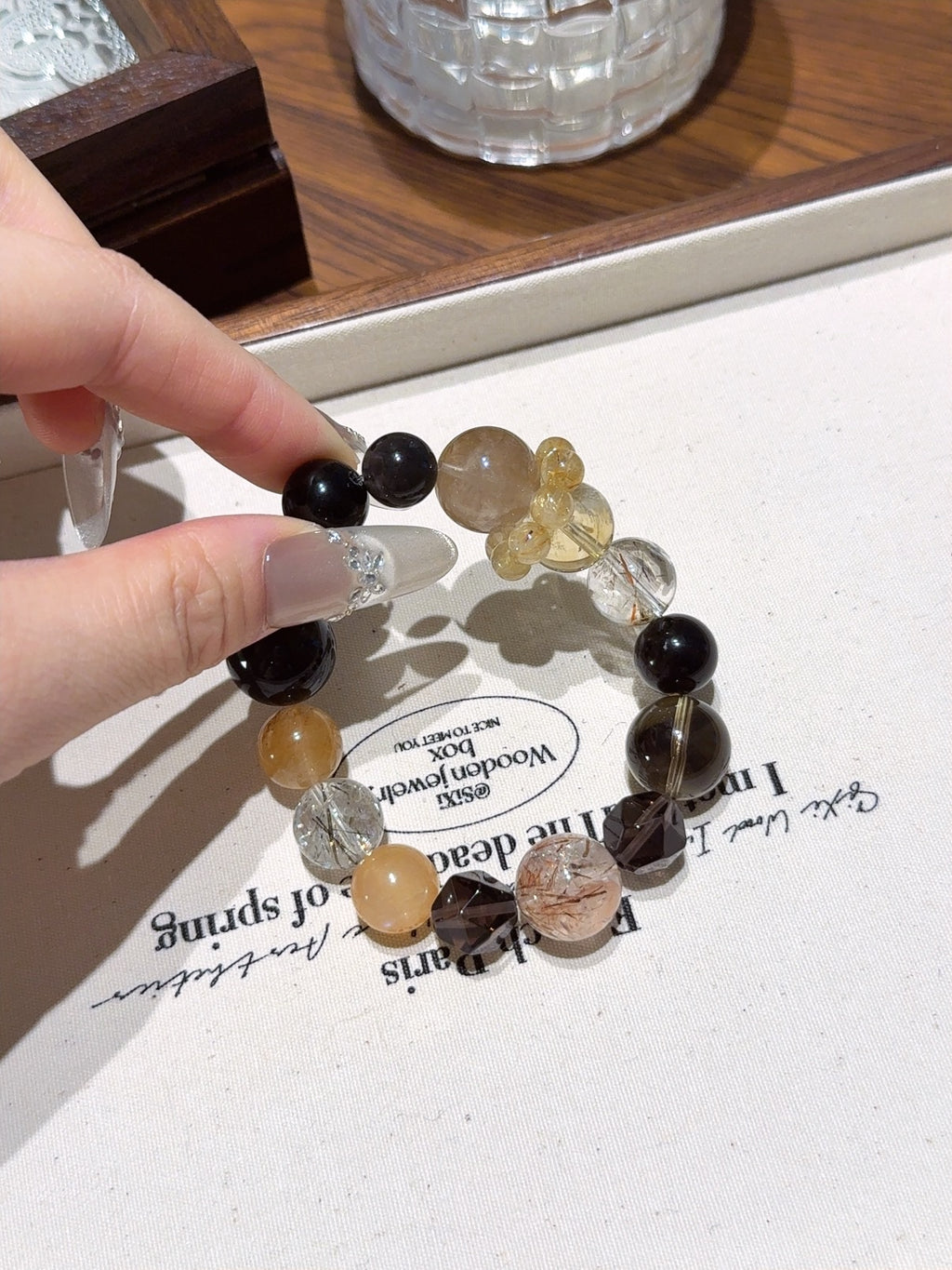 Natural Gold Sheen Obsidian Crystal Bracelet — Gold Sheen Obsidian, Citrine, Rabbit-Hair Quartz | Handmade Crystal Jewelry