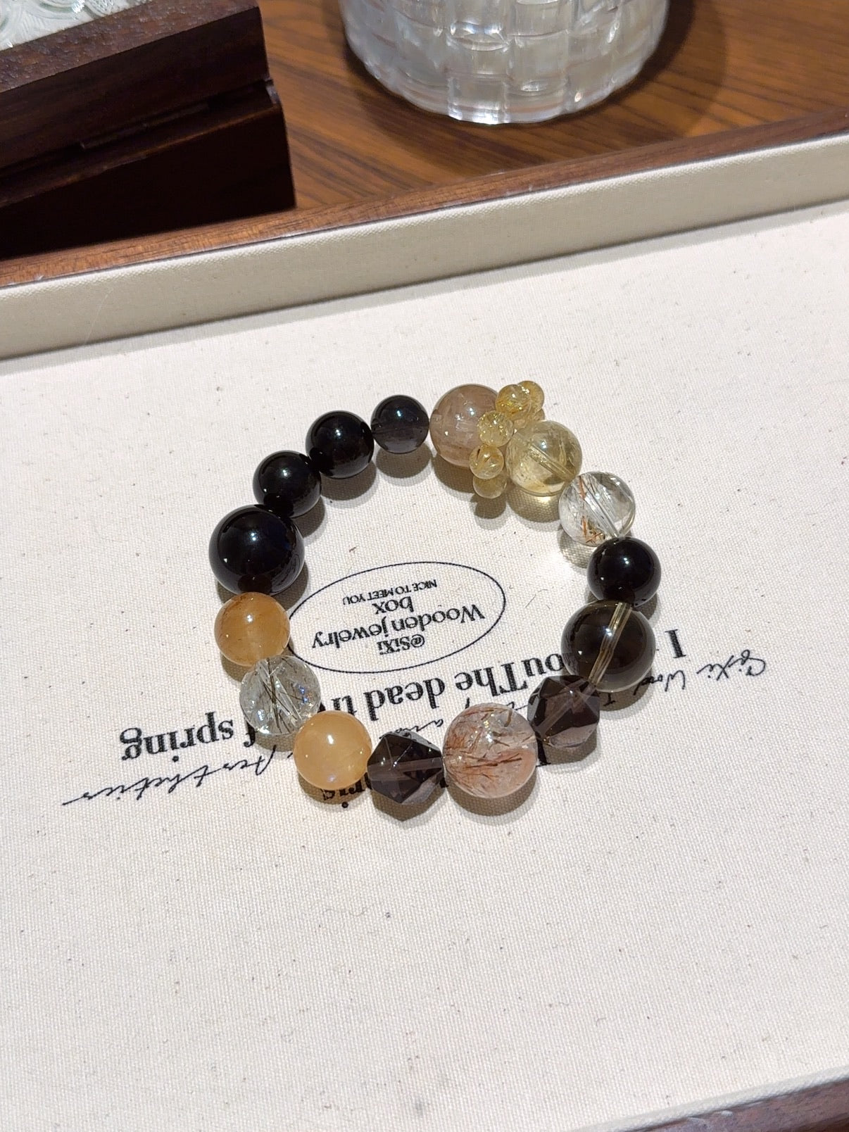 Natural Gold Sheen Obsidian Crystal Bracelet — Gold Sheen Obsidian, Citrine, Rabbit-Hair Quartz | Handmade Crystal Jewelry