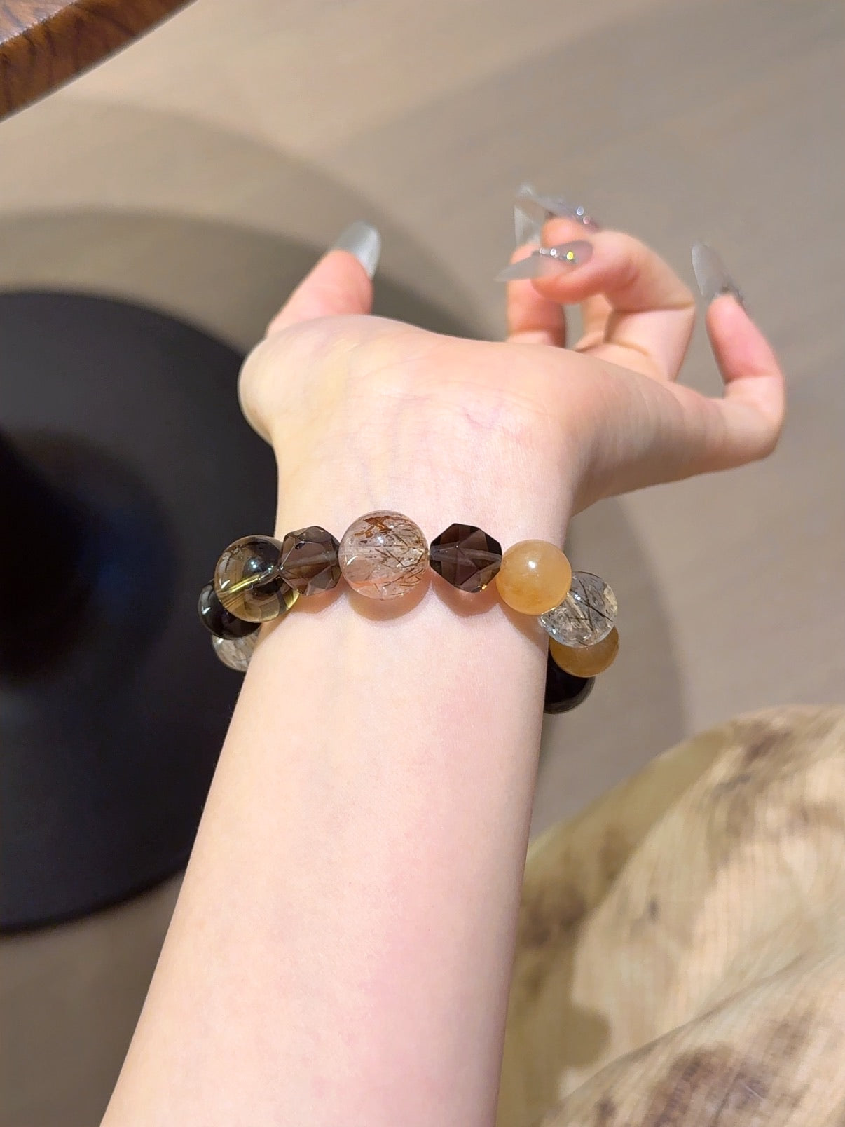 Natural Gold Sheen Obsidian Crystal Bracelet — Gold Sheen Obsidian, Citrine, Rabbit-Hair Quartz | Handmade Crystal Jewelry