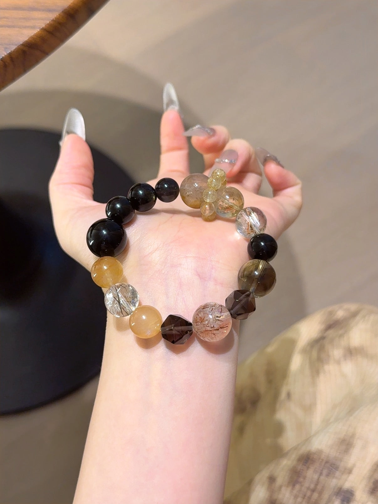 Natural Gold Sheen Obsidian Crystal Bracelet — Gold Sheen Obsidian, Citrine, Rabbit-Hair Quartz | Handmade Crystal Jewelry