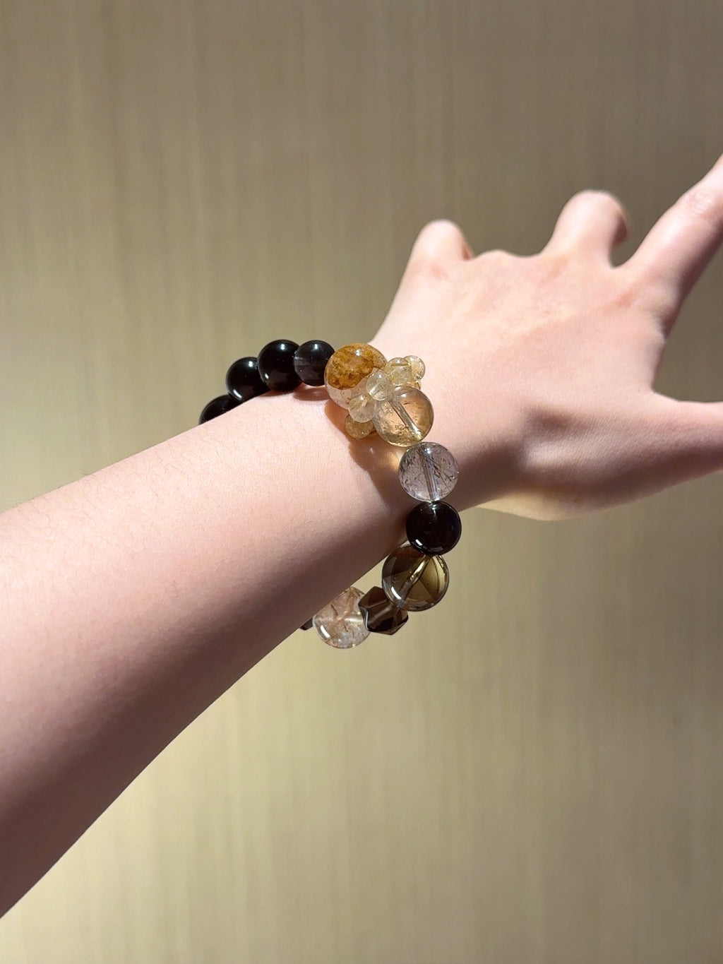 Natural Gold Sheen Obsidian Crystal Bracelet — Gold Sheen Obsidian, Citrine, Rabbit-Hair Quartz | Handmade Crystal Jewelry