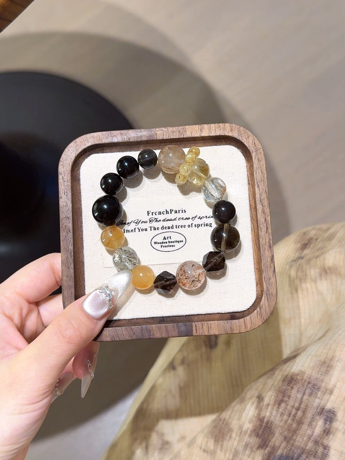 Natural Gold Sheen Obsidian Crystal Bracelet — Gold Sheen Obsidian, Citrine, Rabbit-Hair Quartz | Handmade Crystal Jewelry