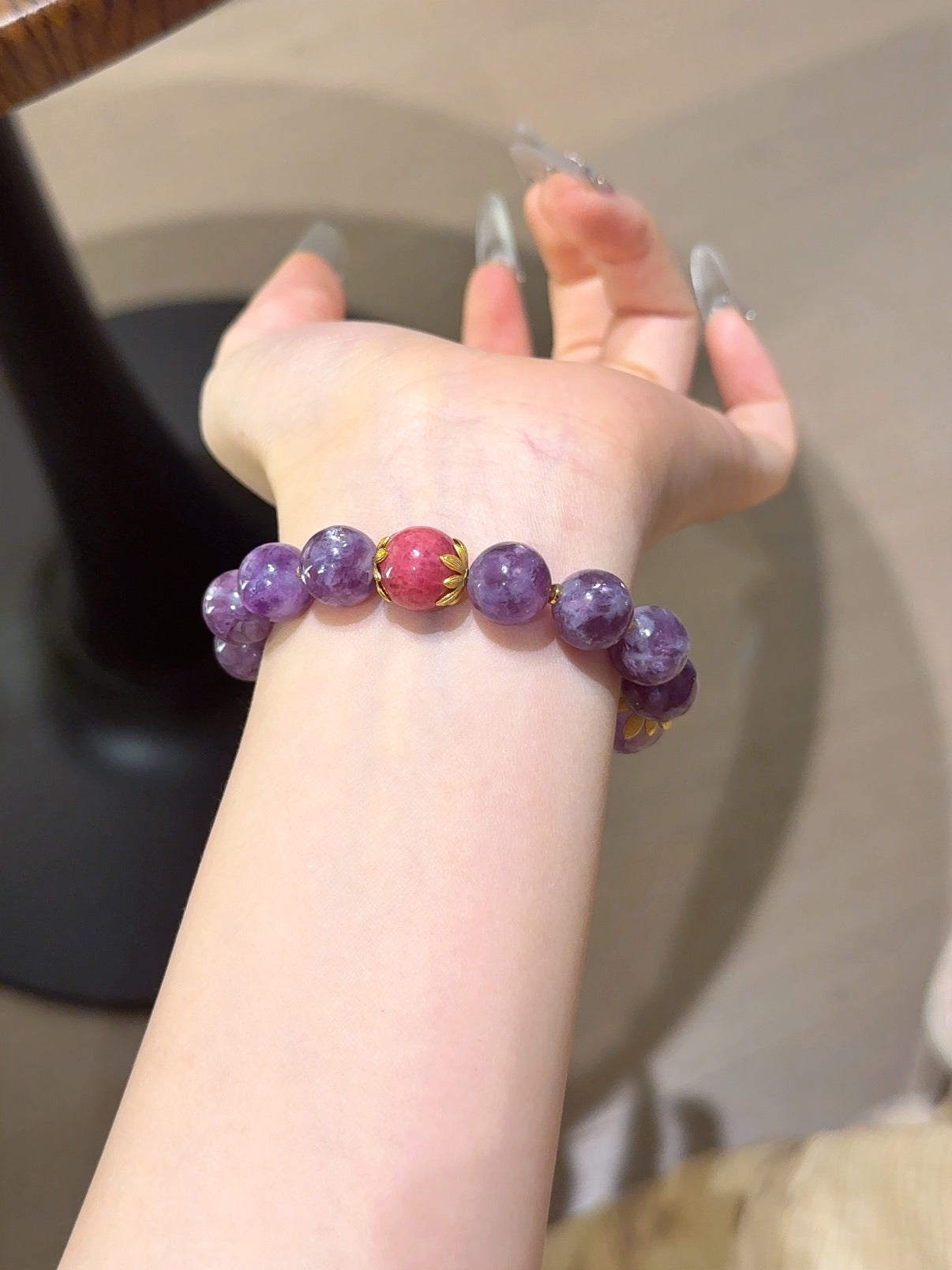 Natural Amethyst Crystal Bracelet — Amethyst, Lepidolite | Handmade Crystal Jewelry