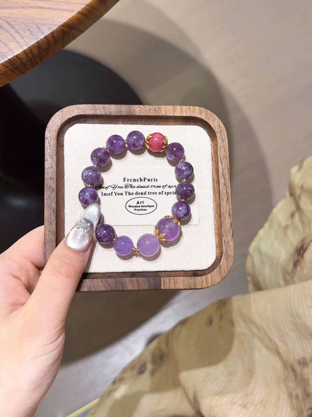 Natural Amethyst Crystal Bracelet — Amethyst, Lepidolite | Handmade Crystal Jewelry