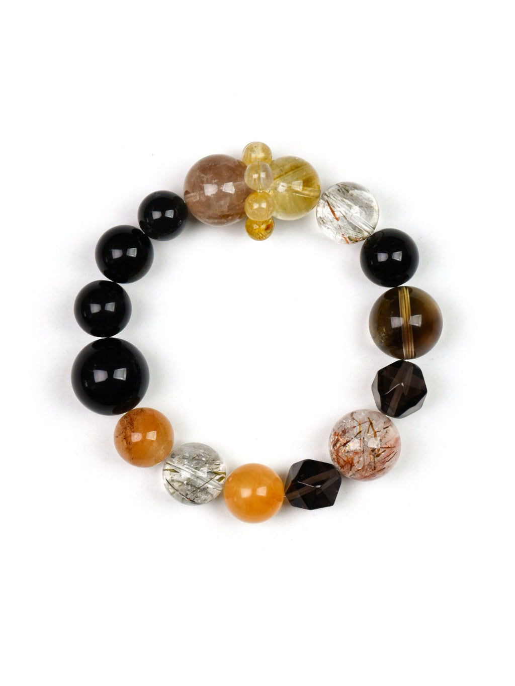 Natural Gold Sheen Obsidian Crystal Bracelet — Gold Sheen Obsidian, Citrine, Rabbit-Hair Quartz | Handmade Crystal Jewelry