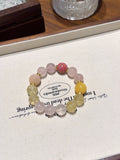 Natural Yellow Fluorite Crystal Bracelet — Yellow Fluorite, Rose Quartz, Lacquer Bead | Handmade Crystal Jewelry