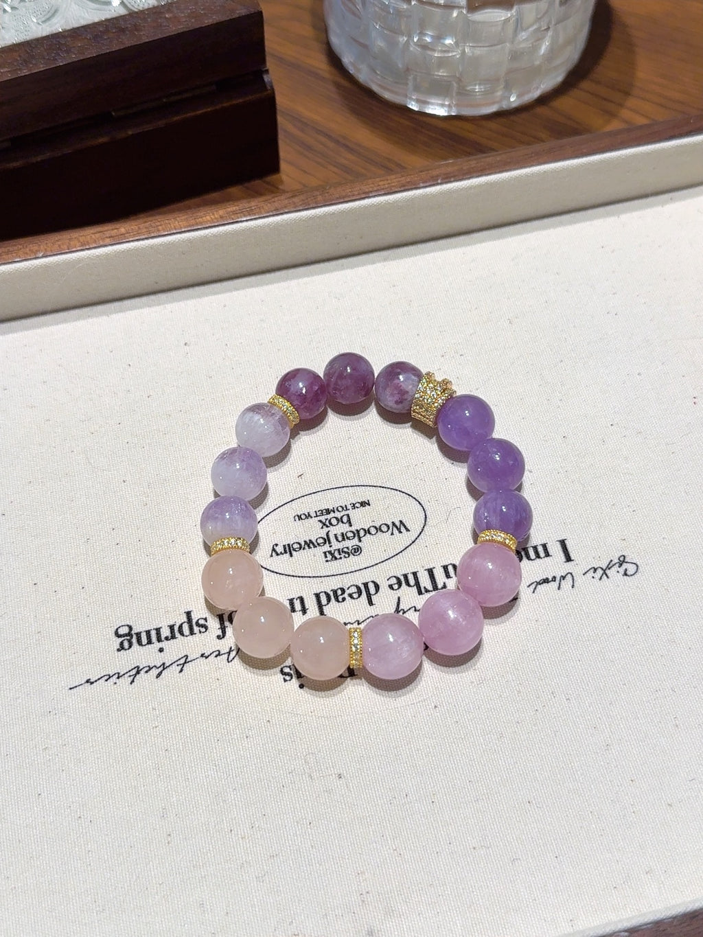 Natural Lepidolite Crystal Bracelet — Lepidolite, Kunzite, Purple Aura Quartz | Handmade Crystal Jewelry