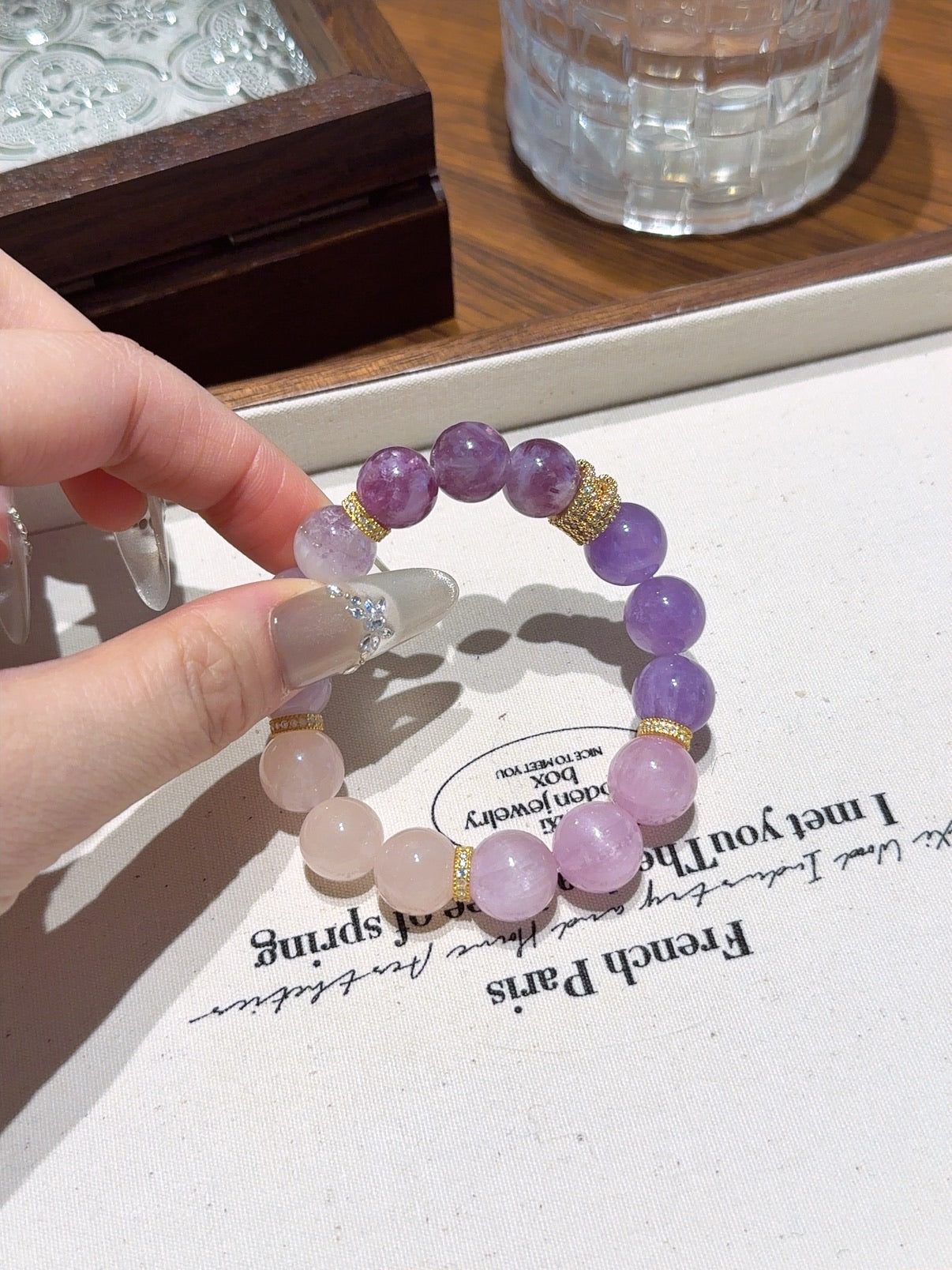 Natural Lepidolite Crystal Bracelet — Lepidolite, Kunzite, Purple Aura Quartz | Handmade Crystal Jewelry