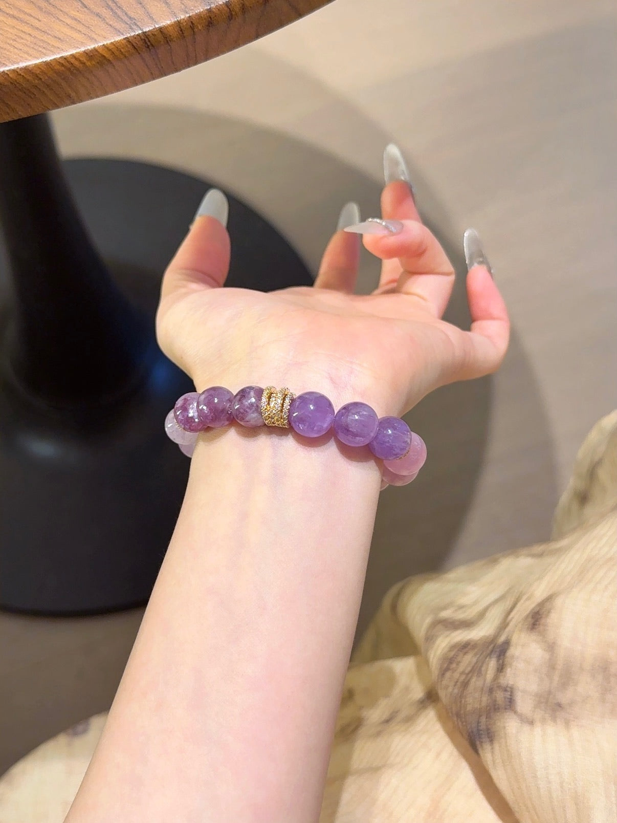 Natural Lepidolite Crystal Bracelet — Lepidolite, Kunzite, Purple Aura Quartz | Handmade Crystal Jewelry