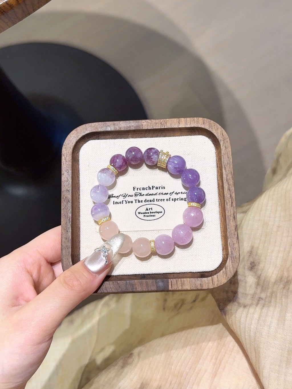 Natural Lepidolite Crystal Bracelet — Lepidolite, Kunzite, Purple Aura Quartz | Handmade Crystal Jewelry