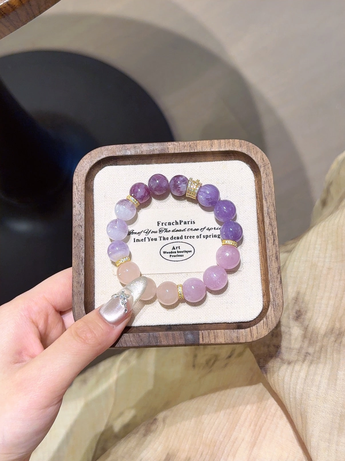 Natural Lepidolite Crystal Bracelet — Lepidolite, Kunzite, Purple Aura Quartz | Handmade Crystal Jewelry