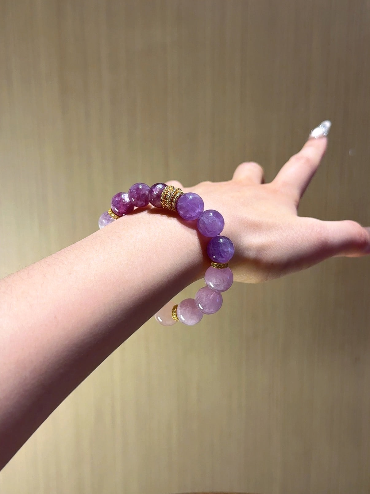 Natural Lepidolite Crystal Bracelet — Lepidolite, Kunzite, Purple Aura Quartz | Handmade Crystal Jewelry